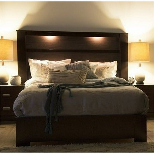 South Shore Gloria King Panel Headboard with Lights in Brown