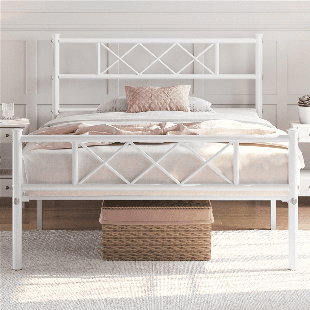 Renwick X-design Metal Platform Twin Bed,Adult , White