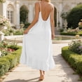 thumbnail image 2 of Yindaity Backless Maxi Dress Women's Spaghetti Strap Maxi Dress Long Formal Thigh-high Slit Club Wedding Guest Dress(White,S), 2 of 7