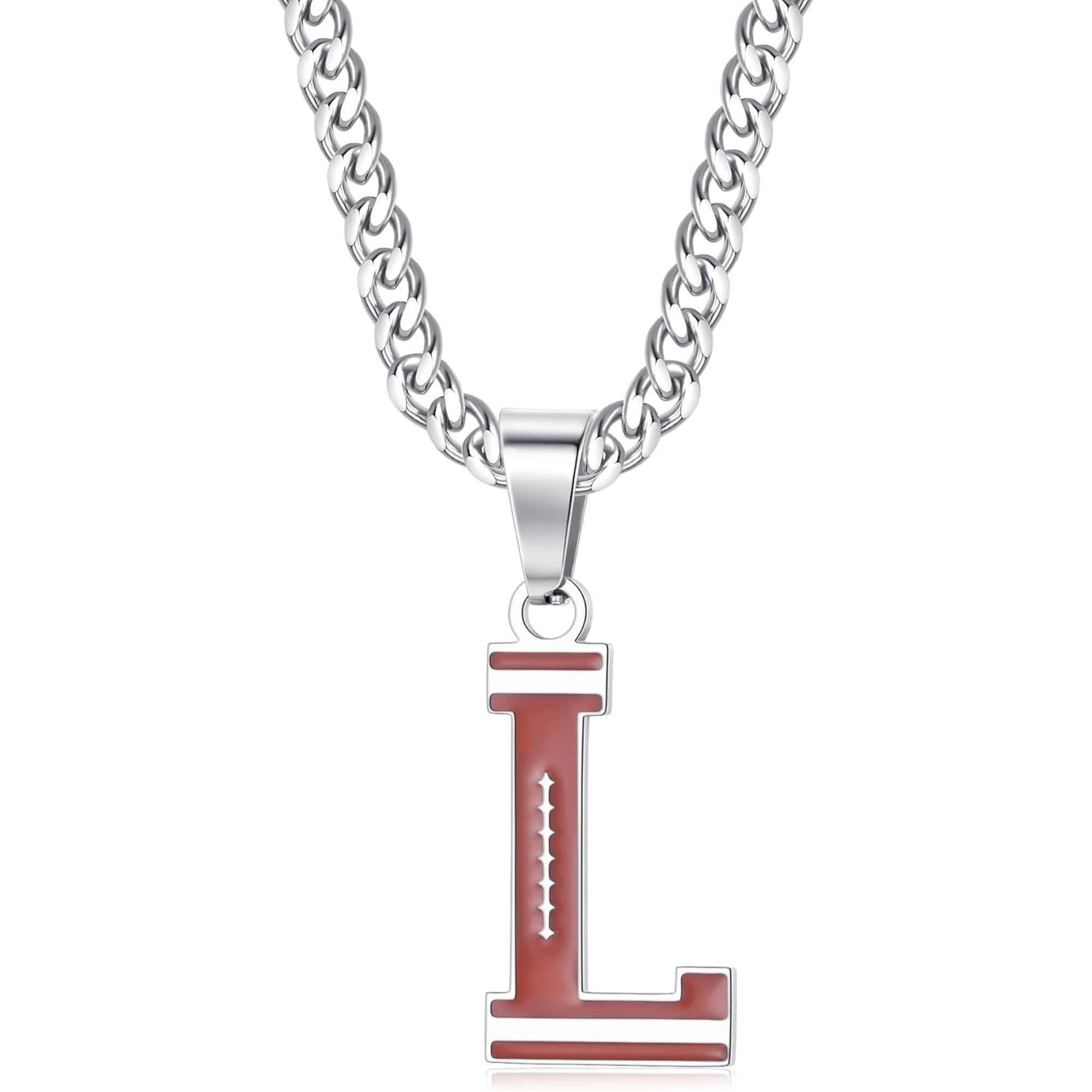 Initial A-Z Letter Football Soccer Necklace for Men, Silver Stainless Steel Football Soccer Charm Pendant Necklace, 22+2inch Personalized Birthday Christmas Jewelry Gifts for Men
