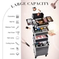 thumbnail image 2 of 4 in 1 Rolling Makeup Train Case Large Cosmetic Beauty Storage Trolley Luggage with Key Wheels Salon Barber Case, Black, 2 of 7