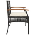 thumbnail image 3 of vidaXL Patio Bench with Cushion Black Poly Rattan Acacia Wood, 3 of 12