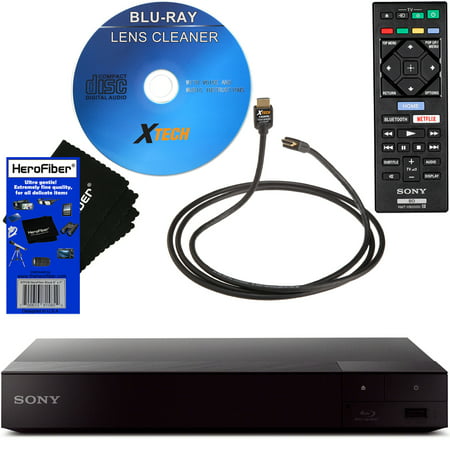 Sony BDPS6700 4K Upscaling Wi-Fi Blu-ray Disc Player + Remote Control + Xtech Blu-Ray Disc Laser Lens Cleaner + Xtech High-Speed HDMI Cable with Ethernet + HeroFiber Ultra Gentle Cleaning (Best Cable And Wifi Deals)