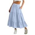 thumbnail image 4 of BRGZLK Long Beach Skirts For Women Summer Solid Color Casual Elastic High Waisted Flowy Tiered Vacation Maxi Skirt with Pockets, 4 of 7
