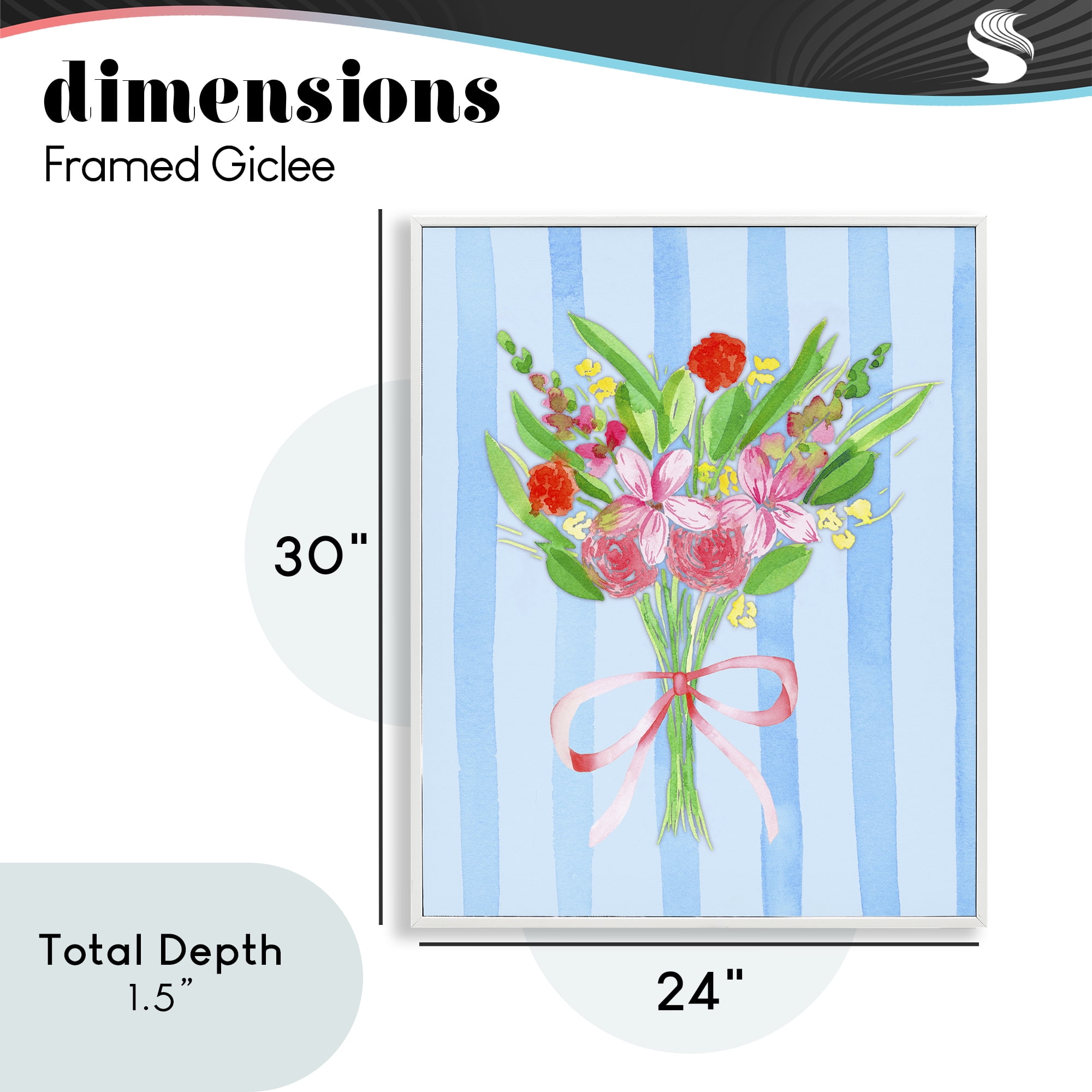 Blue and Pink Bouquet & Bow White Framed Giclee Art, design by Nina Jacobs