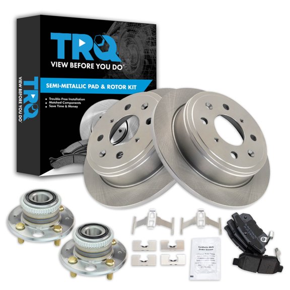 TRQ Rear Brake Pad & Rotor Kit Brake Pads Brake Rotor Wheel Hub Bearing Assembly Semi-Metallic Fits Select 1990-2001 Acura Integra 1992-2000 Honda Civic 1995-1997 Civic del Sol