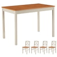thumbnail image 6 of PAPROOS Solid Wood Dining Table Set for 4, 5-Piece Rubberwood Kitchen Dining Table Set with 4 Chairs, Easy to Clean, Farmhouse Dining Room Set for Small Spaces, Brown&Gray, 6 of 8