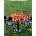 thumbnail image 4 of Fsddascl Yellow Red Boho Outdoor Tablecloth - 60x60 Inch Square Dining Table Cover, Farmhouse Gradient Abstract Tie Dye Art Waterproof Outdoor Table Cloth with Umbrella Hole & Zipper for Patio, 4 of 7