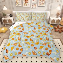 Homewish Colorful Cartoon Daisy Bedding Comforter Set,Rustic Flower Mushroom Twin Comforter Sets,Orange Blue Bedding Set For Girl Boy,Ultra Soft Home Decor Reversible,2 Pieces