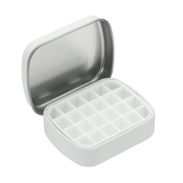 Caja de pintura mini de 24 pozos, caja de paleta de acuarela vacía portátil de metal para almacenamiento de pintura gouache acrílica y al óleo, blanca mate