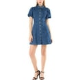 thumbnail image 1 of INSPIRE CHIC Robe en Denim pour Femme à Manches Courtes Bouffantes, Robe Chemise à Boutons, 1 of 6