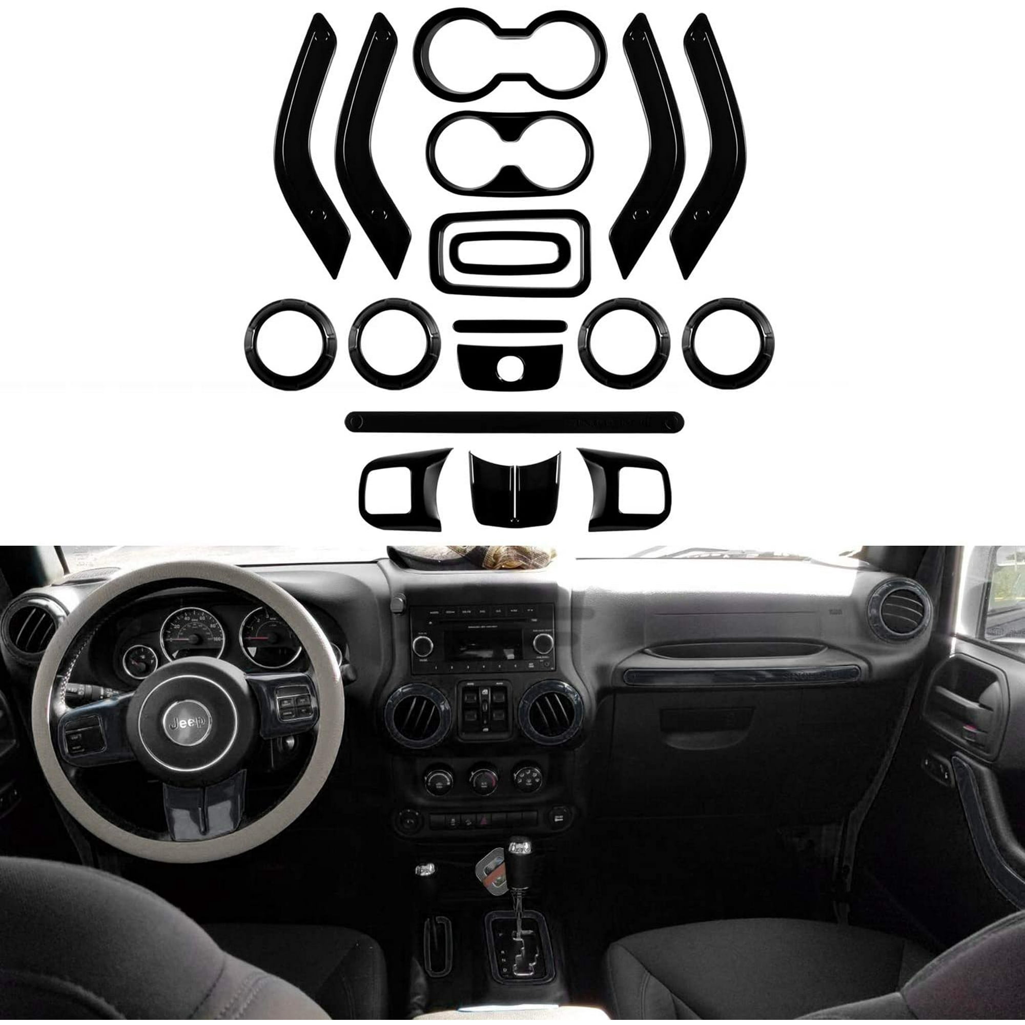 18 PCS Full Set Interior Decoration Trim Kit - Steering Wheel & Center  Console Trim, Gear Shift Knobs Frame & Air Outlet Cover Fit for Jeep  Wrangler JK JKU 2011-2018 2&4 Door (