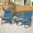 thumbnail image 7 of SOLAURA 3-Piece Outdoor Bistro Sets Patio Metal Spring Chairs and Coffee Table Set with Peacock Blue Cushions, 7 of 7
