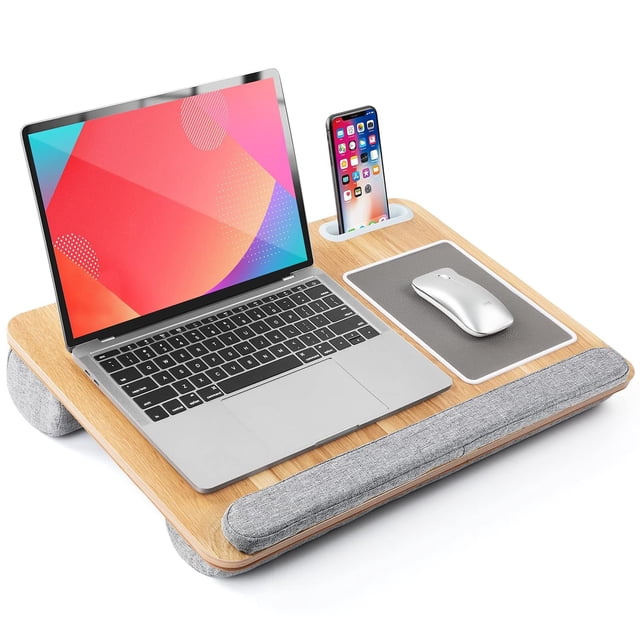 LORYERGO Bureau de Genoux - Bureau de Genoux pour Ordinateur Portable Compatible avec Ordinateur Portable de 17 Pouces, Bureau de Genoux avec Coussin et Repose-Poignet, Bureau de Genoux pour Ordinateur Portable avec Tapis de Souris et Ce