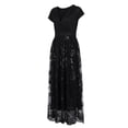 thumbnail image 4 of Leutsin Robe de Soirée en Maille à Sequins Floraux à Manches Courtes Col en V pour Femmes Grande Taille, 4 of 8