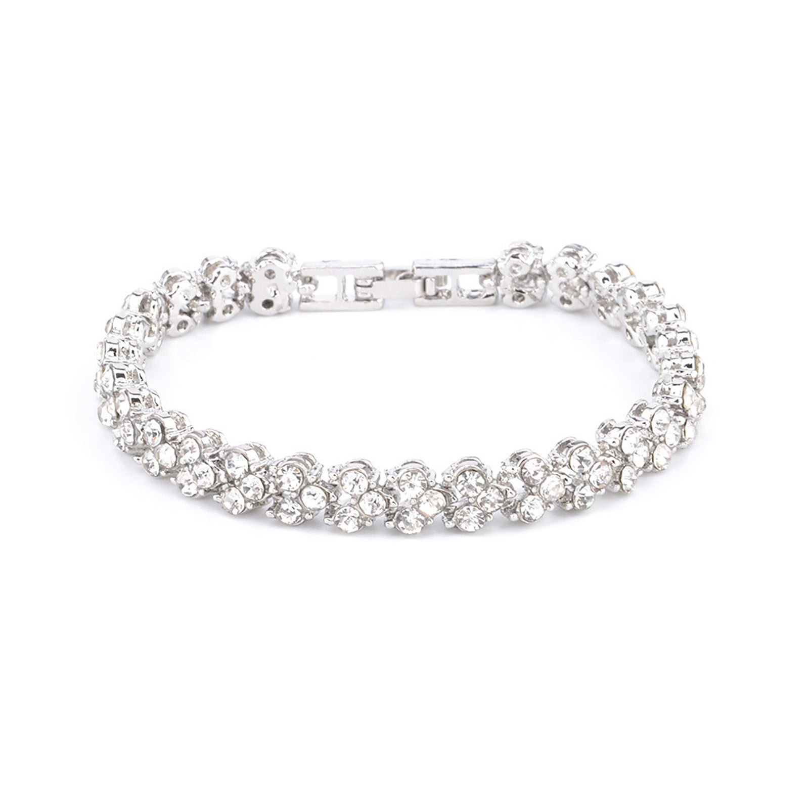 Womens Tennis Bracelet Silver Tone Round CZ Crystals Fashion Jewelry Bangle BR-057 