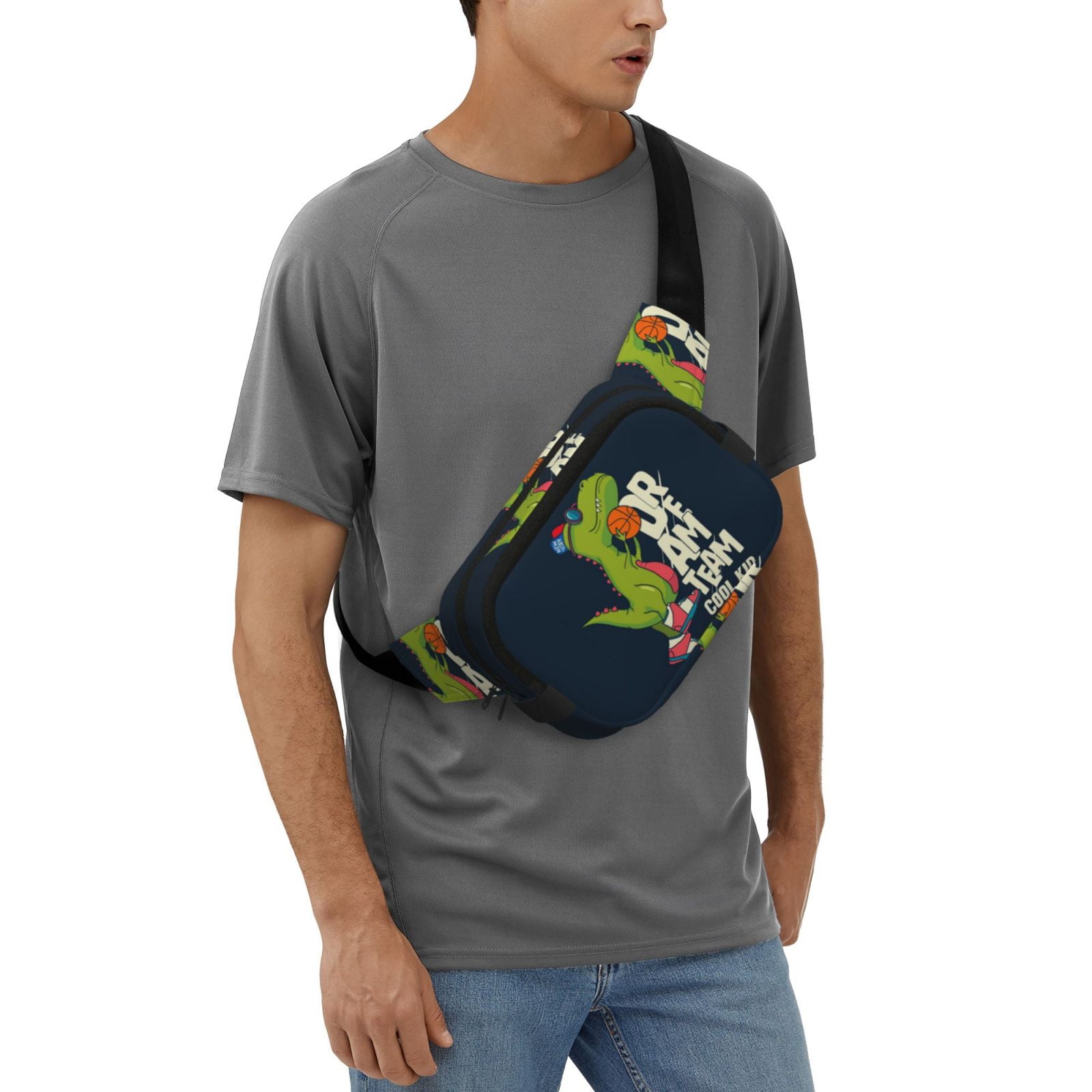 Hirioo Dinosaur Basketball Player for Double Layer Waist Bag Adjustable Fanny Pack For Travel Running Hiking