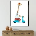 thumbnail image 2 of Designart 'Giraffe Dressed Up Wearing Helmet & Riding Blue Scooter' Children's Art Framed Canvas Wall Art Print, 2 of 5
