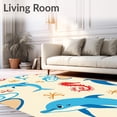 thumbnail image 2 of ODIKA 6'x9' Machine Washable Non-Slip Area Rug, Ocean Friends Whale Seahorse Theme High Traffic Rug, Beige, 683971, 2 of 7
