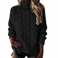 thumbnail image 4 of Comdrip Oversized Sweaters for Women Cable Knit Turtleneck Casual Soft Cozy Long Sleeve Pullover Fall Winter Daily Office Sweaters Black 2Xl, 4 of 5