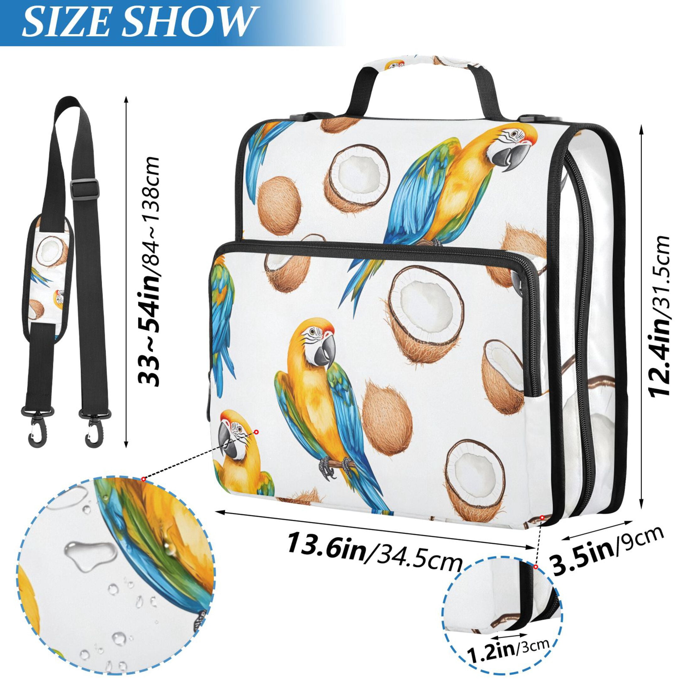 3 Ring Zipper Binder with Shoulder Strap Waterproof Trapper Keeper 2 Inch D-Ring 500 Sheets Capacity Coconut and Bird