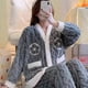 thumbnail image 2 of Conjunto de pijama de lana con cuello en V para mujer, cárdigan de manga larga, informal, cálido, Coral, fresa, ropa suave para el hogar, Invierno, 2 of 4