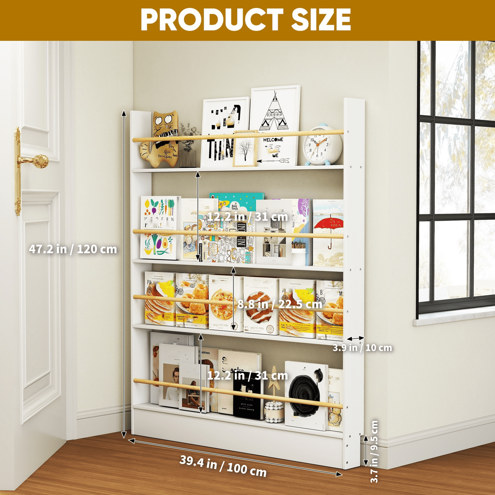 VGBYUJ Behind Doors Bookshelf, 47.4"H x 39.4"W Tier Wall Mount Boookcases, Behind the Door Storage Organizer for Narrow Space, Solid Wood, White