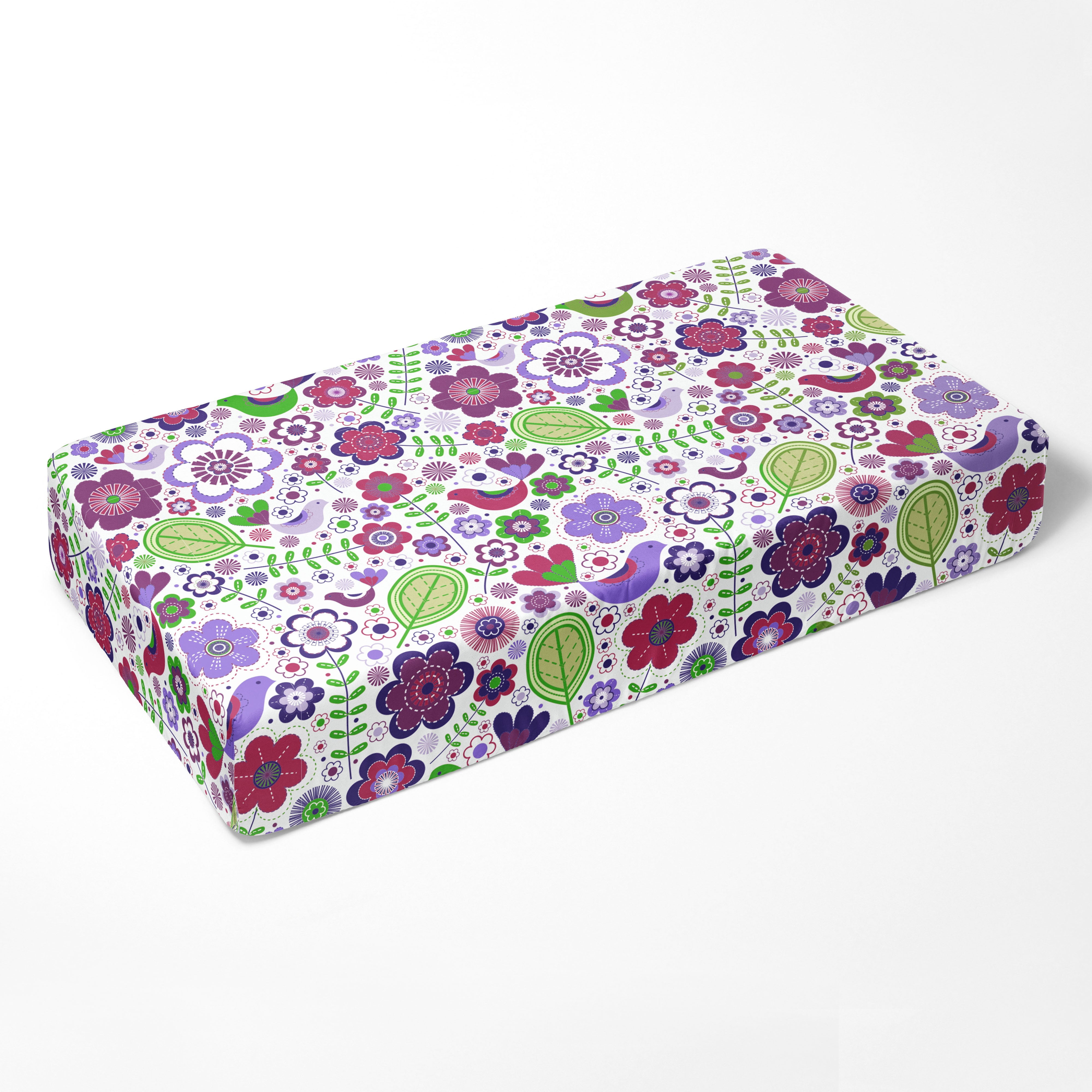 Bacati - Crib or Toddler Bed Fitted Sheet 100% Cotton Percale, Botanical, Purple/Lilac/Green/Plum