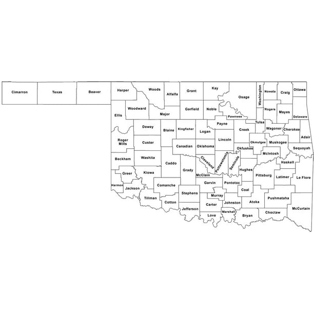 Map Of Oklahoma Counties Oklahoma County Map With County Names - 20 Inch By 30 Inch Laminated Poster  With Bright Colors And Vivid Imagery-Fits Perfectly In Many Attractive  Frames - Walmart.com