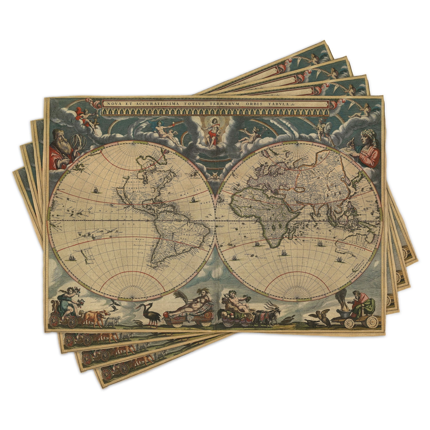 Vintage Placemats Set of 4 Dated Old Map of Ancient World Historic
