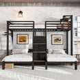 thumbnail image 3 of Bellemave Triple Bunk Bed with Storage Stairs and 2 Charging Station, Heavy Duty Metal Triple Bed Frame Twin Over Twin and Twin with Drawers and Shelves Headboard for 3 Kids Teens, Black, 3 of 10