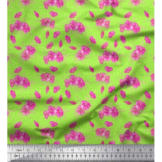 Soimoi polyester Crepe Fabric Geometric Design,Leaves & Floral Artistic Printed Fabric 1 Yard 42 Inch Wide