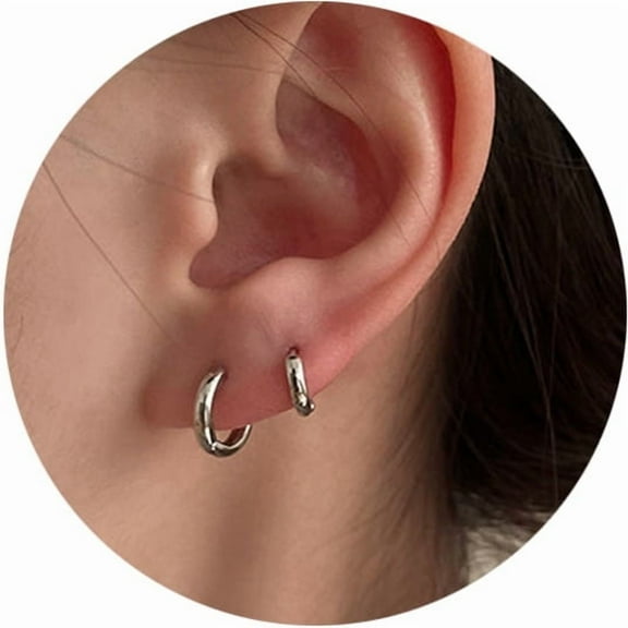 2 Pairs Sterling Silver Small Hoop Earrings for Women - Lightweight Tiny Huggie Hoops, Hypoallergenic Mini Cartilage Earrings, Value Pack of Sterling Silver Earrings for Daily Wear & Gifting