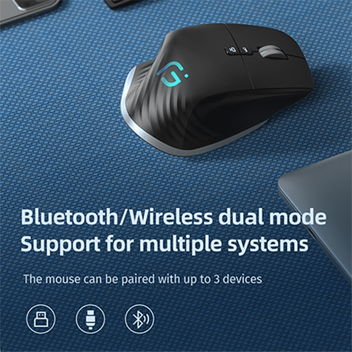 Wireless Mouse Bluetooth 5.0 Mouse 2.4G Wireless Portable Optical Mouse Ergonomic Right Hand Computer Mice Gray Plastic Gray,1x Wireless Mouse