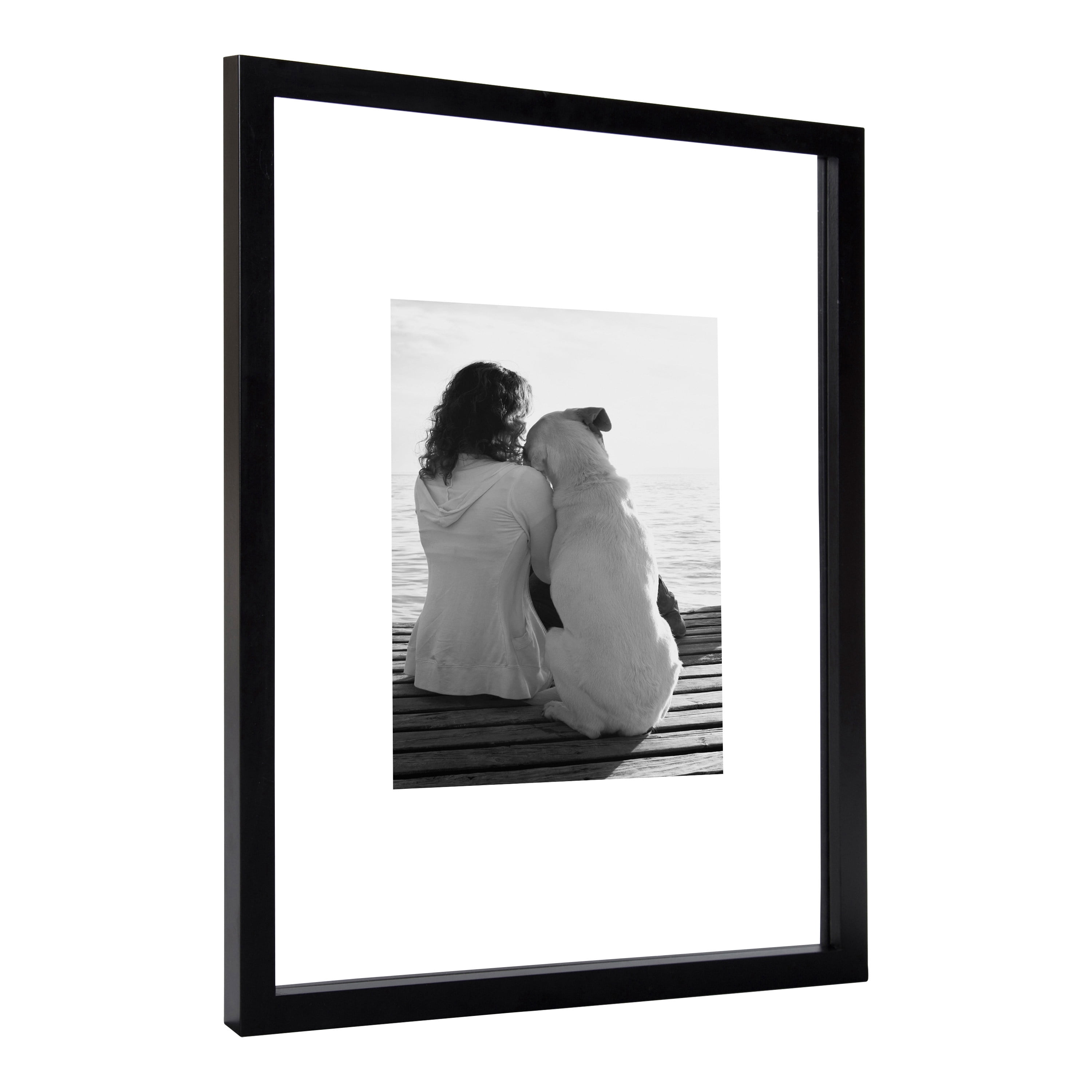 DesignOvation Modern Gallery Floating Wood Picture Frame, Set of 2, 14" x 18", Black, Floating Picture Frames for Wall