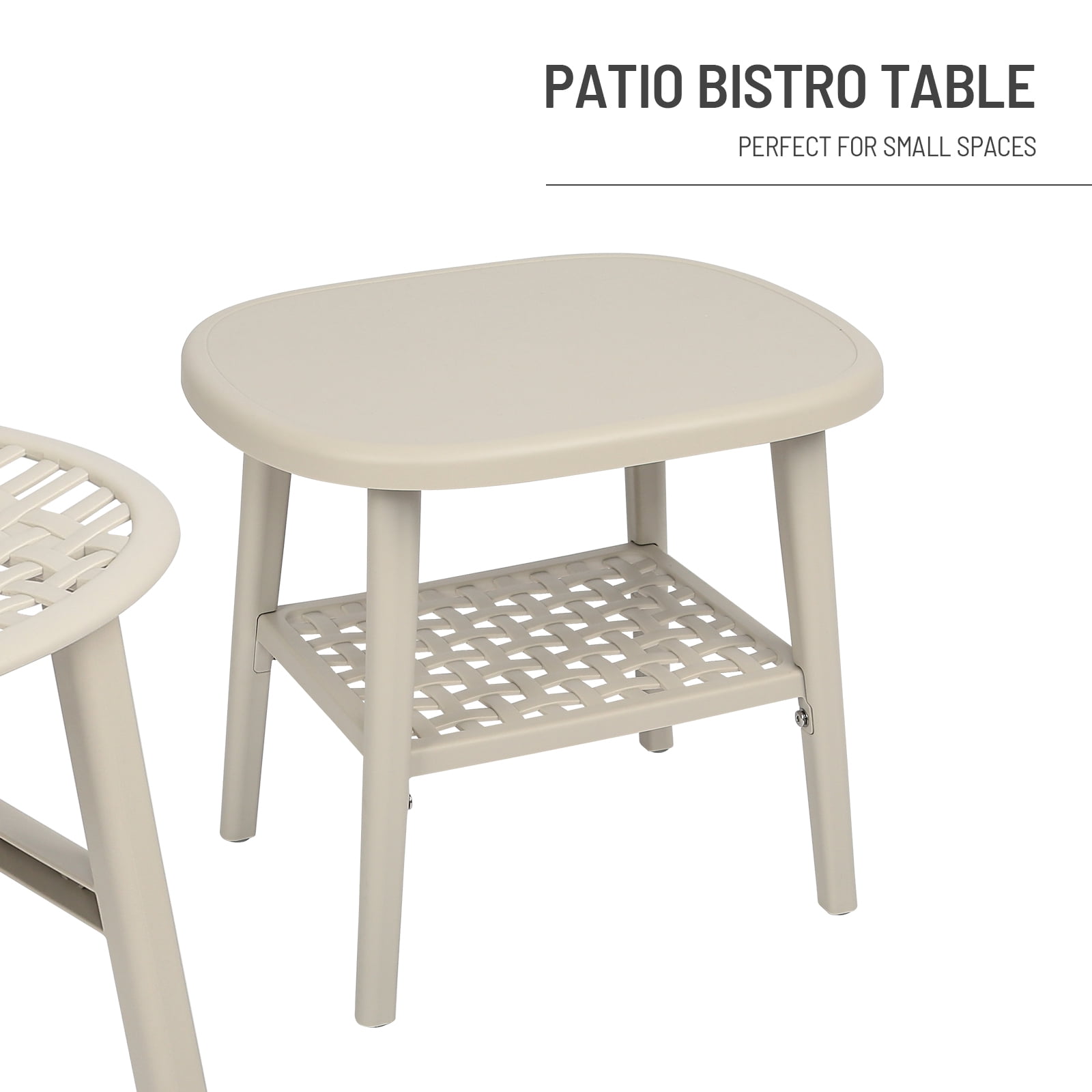Aimee Lii 3 Pieces Hollow Design Retro Patio Table Chair Set, Outdoor All Weather Conversation Bistro Set with Open Shelf, Lounge Chairs, Widened Seat for Balcony Garden Yard, White Aimee Lii 3 Pieces Hollow Design Retro Patio Table Chair Set, Outdoor All Weather Conversation Bistro Set with Open Shelf, Lounge Chairs, Widened Seat for Balcony Garden Yard, White