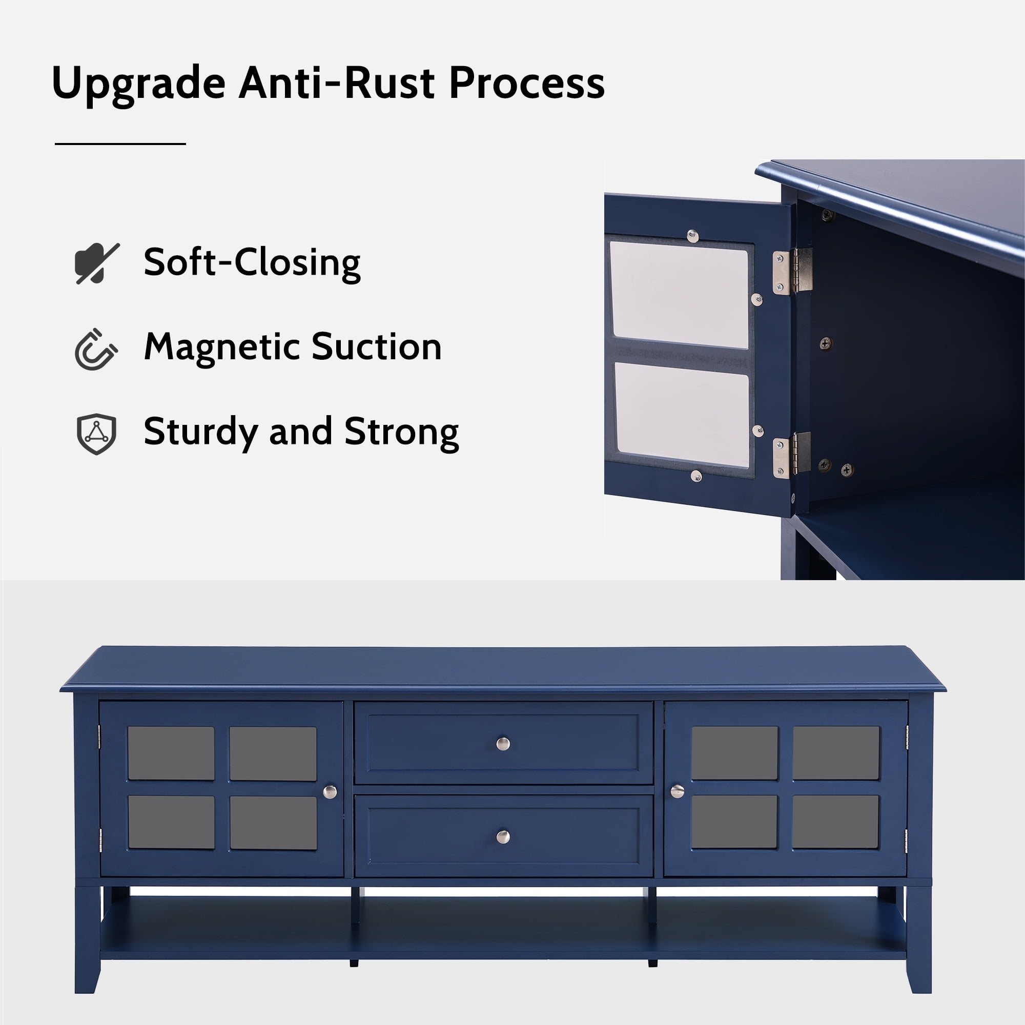 Aukfa TV Stand for TVs up to 60'',2 Doors TV Console Table for Living Room, Blue