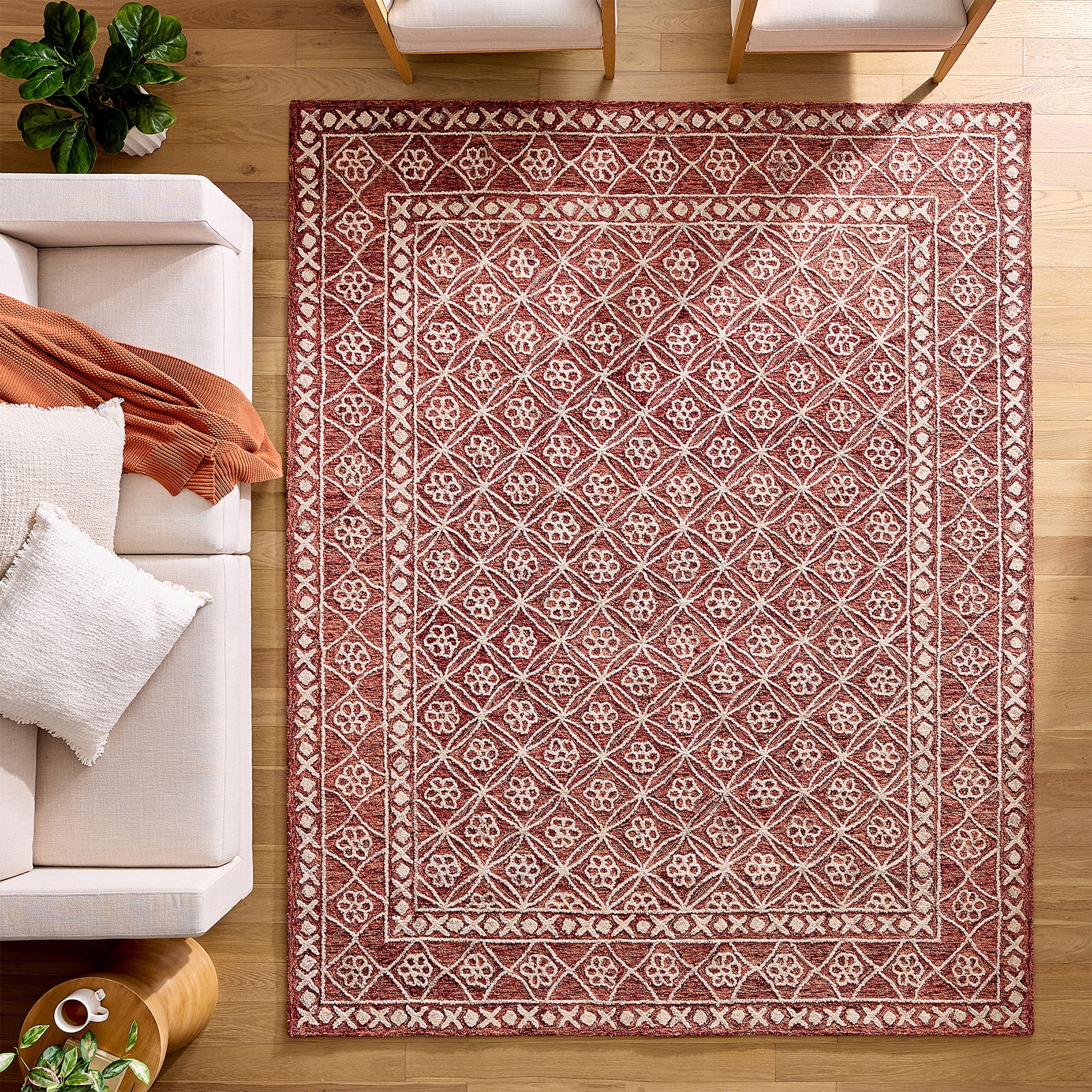 Better Homes & Gardens Rust/Beige Floral Trellis Indoor Area Rug, 8' x 10'