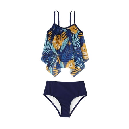 

Lovely Casual Swimwear For Children Girls Flower Printed Teen Sun Mesh Outfits Bathing Wears Pool Cozy Swimsuits