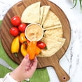 thumbnail image 4 of Dexas Acacia Wood Pizza Cutting Board, 14-Inch Round Paddle Board with Built-In Portion Grooves, Food Safe & Reversible, 4 of 8