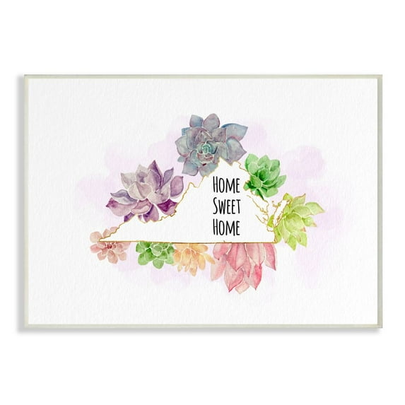 The Stupell Home Decor Collection Virginia State Home Sweet Home Succulent Watercolor Vignette Wood Wall Art