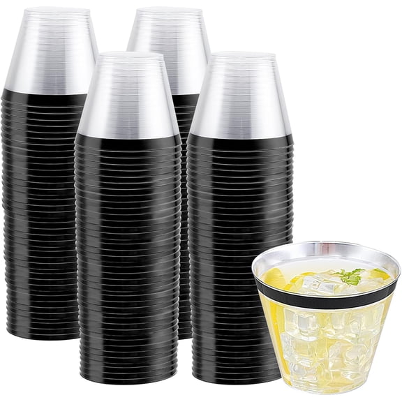 120 PCS Black Plastic Cups,Disposable Cocktail Glasses,Plastic Wine Glasses Disposable,9 oz Clear Cups for Party