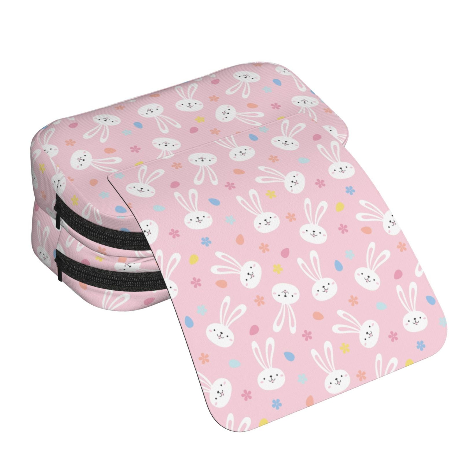 Rateoe Easter Cute Rabbit Pattern Double Clamshell Pen Case, Storage Organizer with Two Zipper Compartments– Holds Up to 50 Pencils & Pens