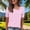 Pink, variant on Women's Short Sleeve Tee V-Neck Classic Fit Short Sleeve Solid Flutter Regular Pull-On Officewear Stretchable Collarless