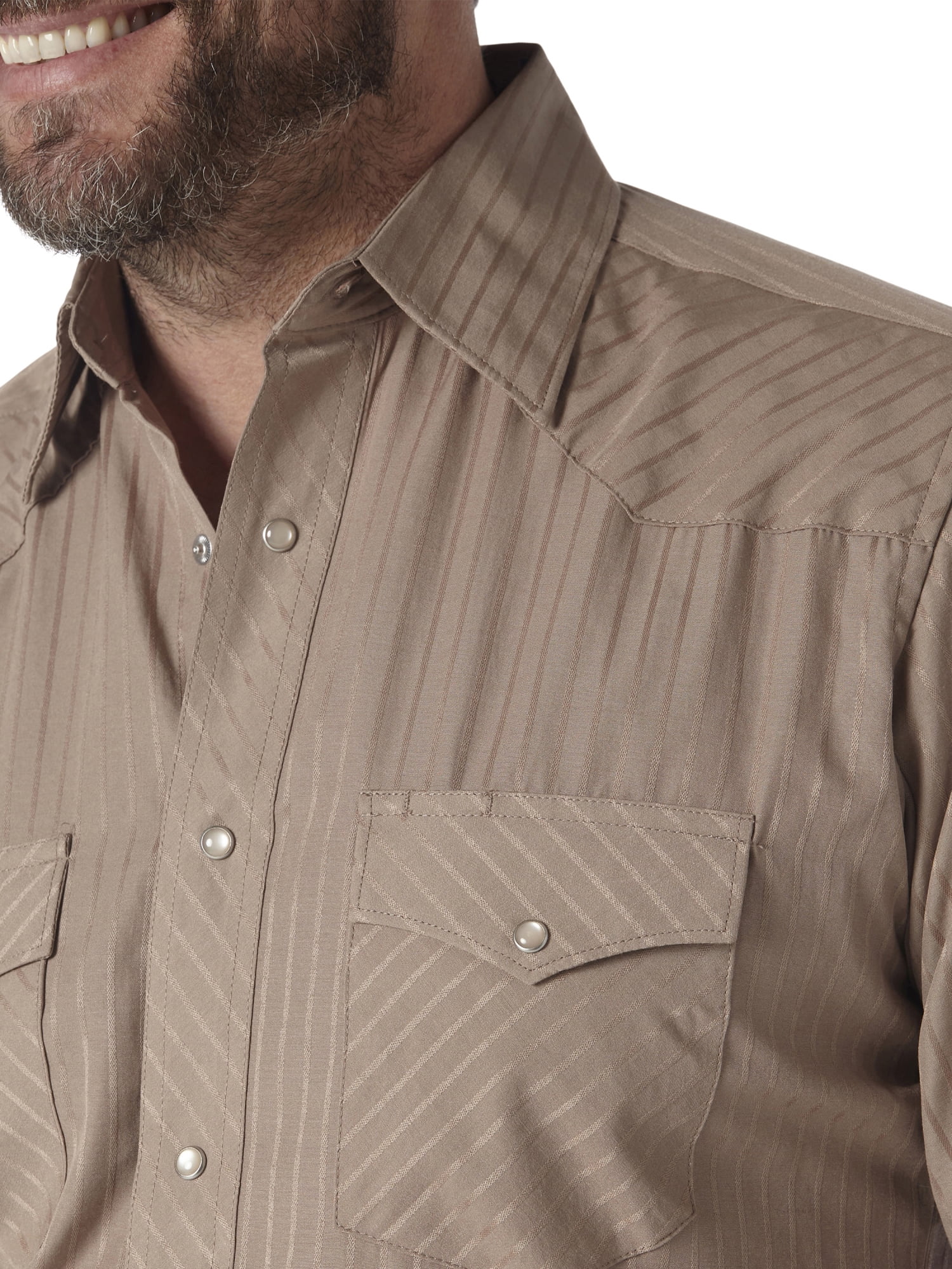 Wrangler Men's Big & Tall Long Sleeve Western Snap Dobby Striped Shirt