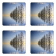 thumbnail image 1 of Landscape Coaster Set of 4, Trees on Top of the Frozen Lake in the Winter Scenic Forces of Nature Art Print, Square Hardboard Gloss Coasters, Standard Size, Blue Brown, by Ambesonne, 1 of 2
