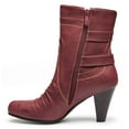 thumbnail image 3 of Ferwind Women's Mid-Calf Booties Rugged Upper Stitch Patterns Buckle Straps Adult Burgundy  8, 3 of 8