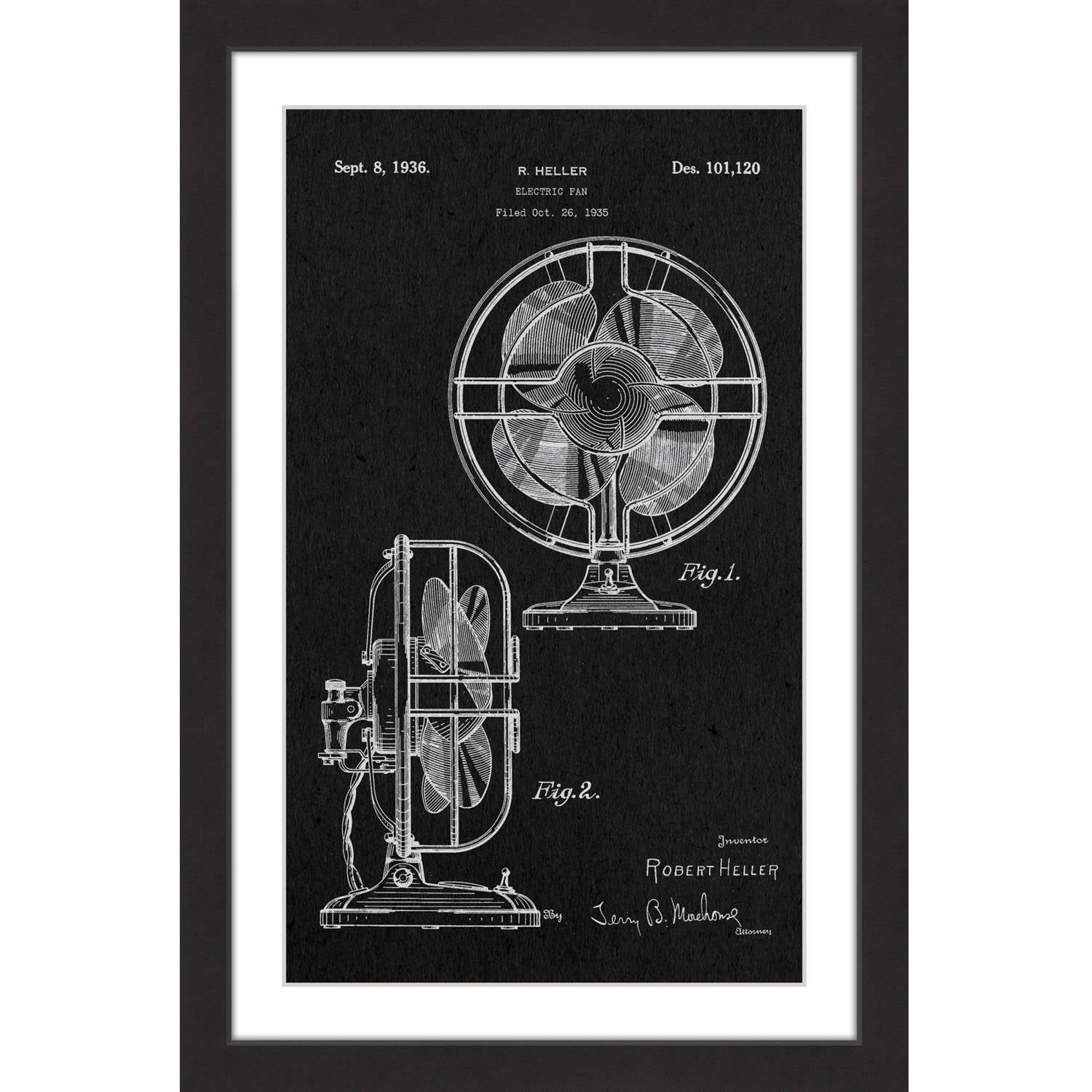 "Electric Fan 1935 Black Paper" Framed Painting Print