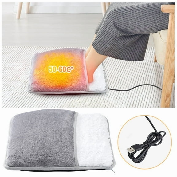 Foot Warmer Electric Heated Foot Warmer - Extra Large Foot Heating Pad for Bed, Office, Under Desk,Machine Washable - Flannel Grey, 11.4"x11.4 "