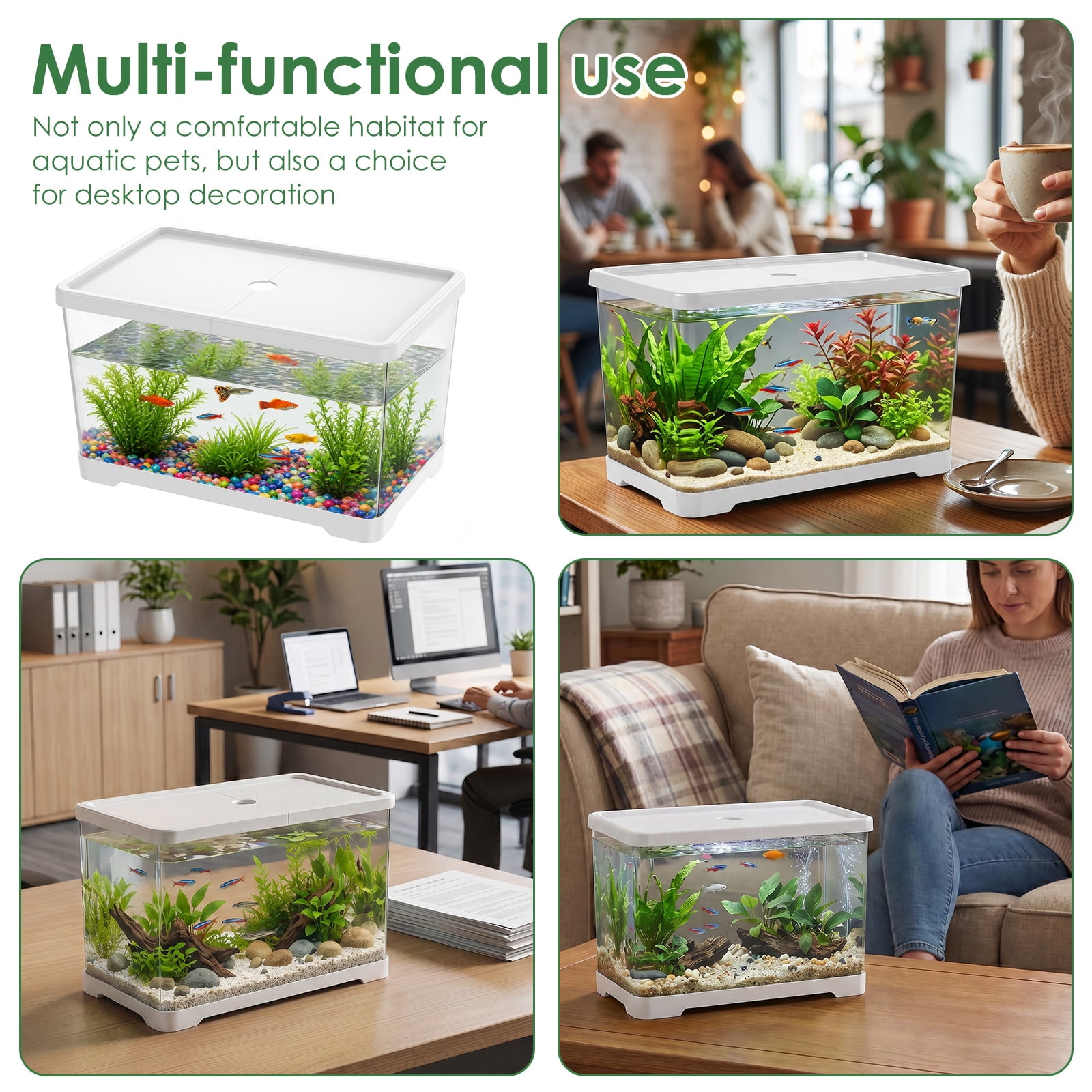 Austok PC Rectangular Fish Tank Aquarium for Fish Reptile Succulent Flower Centerpiece Shatterproof with Clear Clarity for Home Office Desktop Decor